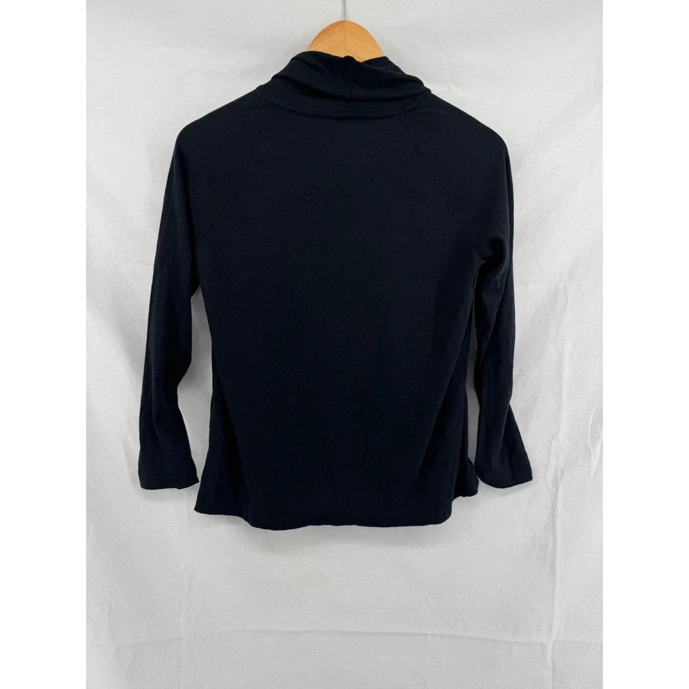 Lands End Womens Black Open Front Draped Shawl Collar Cardigan Sweater XS 2-4